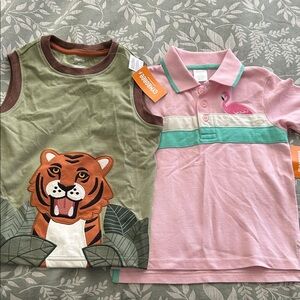 Gymboree Green Tiger Tank and Pink Flamingo Polo